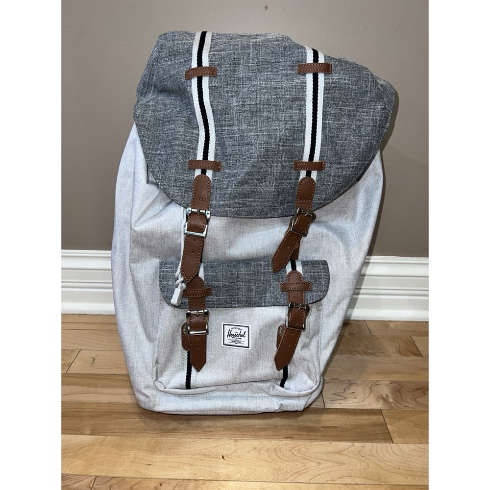 Herschel Little America Backpack Grey Brown Straps Laptop Bag